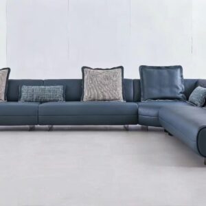 Contemporary Dark Navy L-Shaped Leather Sectional Sofa