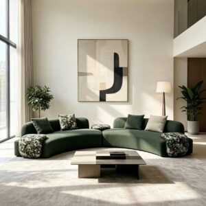 Deep Green Curved Teddy-Textured Modular Sofa