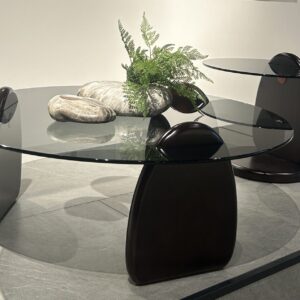 “Minimalist Fluid” Black Glass Art Side Table Set